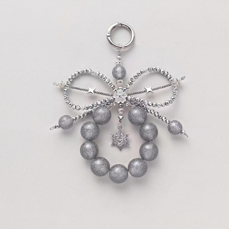 Handmade Beaded Bow Snowflake Pendant Phone Chain Bag Hanging 2
