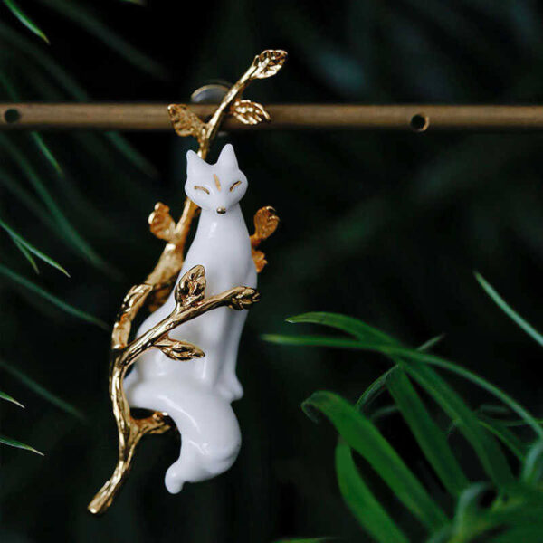 Handmade Original Ceramic Fox Asymmetrical Earrings 3