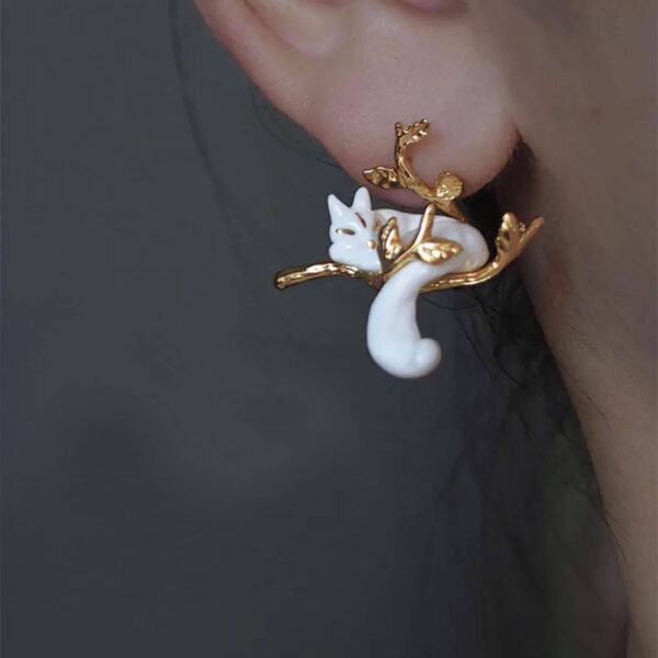 Handmade Original Ceramic Fox Asymmetrical Earrings 5