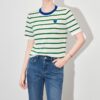 Heart embroidery contrast striped knitwear