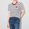 Heart embroidery contrast striped knitwear