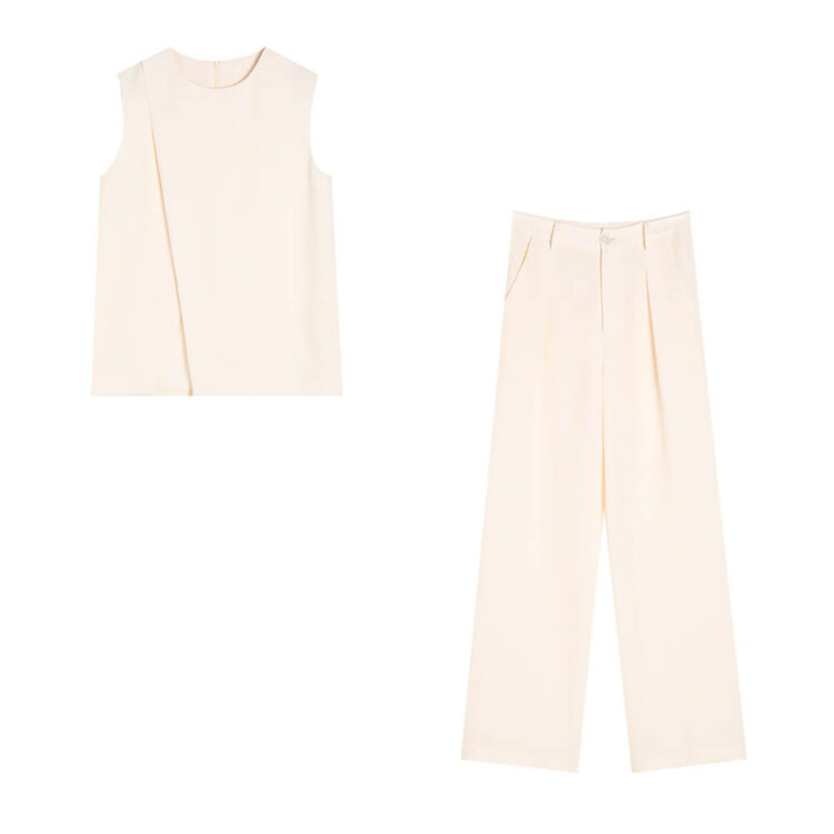 High-slit Elegant Top and High-waist Straight Pants Two-piece Set
