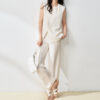 High slit Elegant Top High waist Straight Pants Two piece Set 3