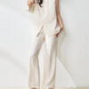High slit Elegant Top High waist Straight Pants Two piece Set 4