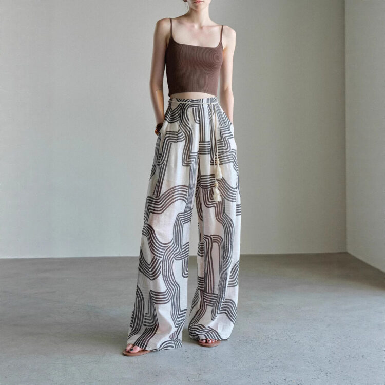 High-waisted Beaded Flowing Loose Wide-leg Pants