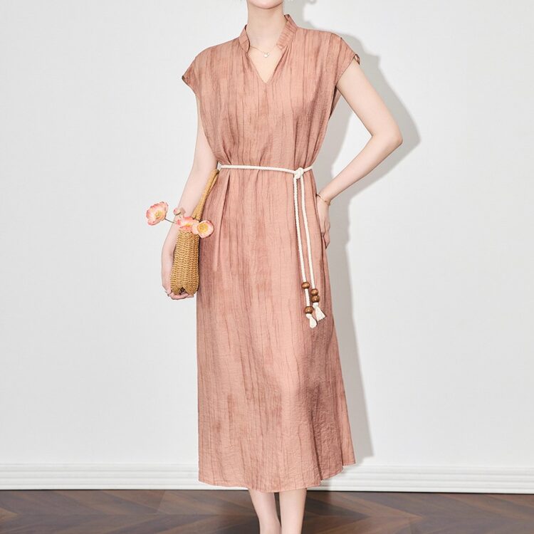 Ink jacquard Tencel holiday style long dress
