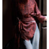 Irregular Color-blocking Print Tie Waist Silk Shirt