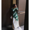Irregular Color-blocking Print Tie Waist Silk Shirt