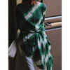Irregular Color-blocking Print Tie Waist Silk Shirt