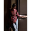Irregular Color-blocking Print Tie Waist Silk Shirt
