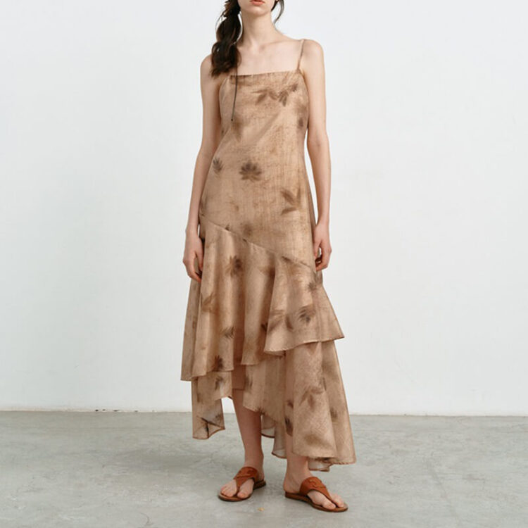 Irregular Tencel Holiday Style Sling Dress