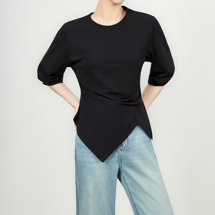 Irregular pleated waist short-sleeved half-sleeve top