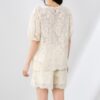 Jacquard crew neck short sleeve top and lace shorts two piece set