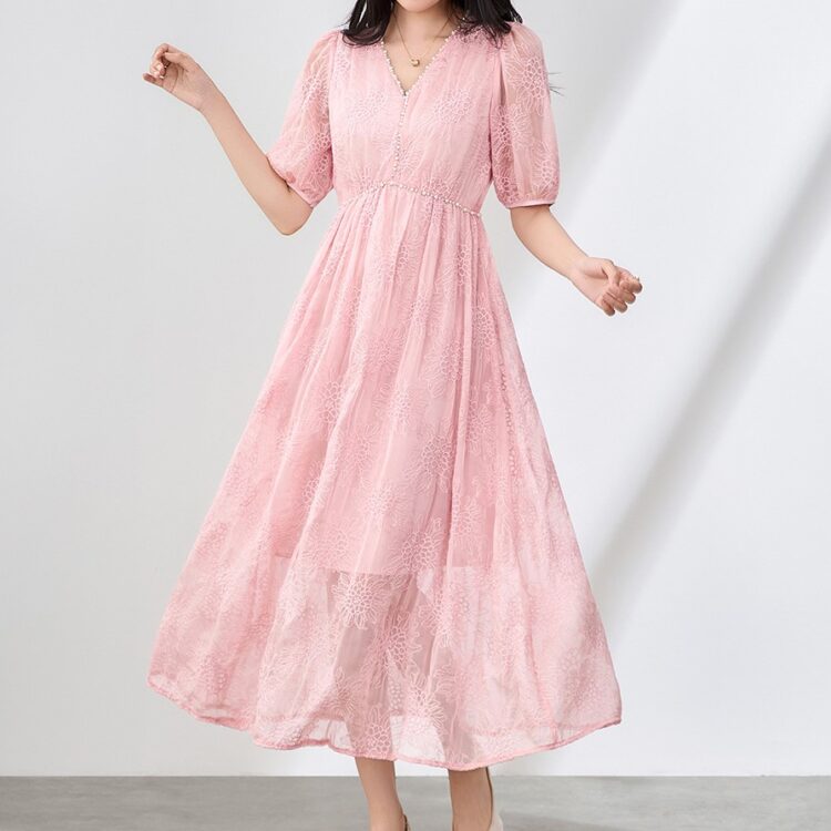 Jacquard embroidery beaded swing dress