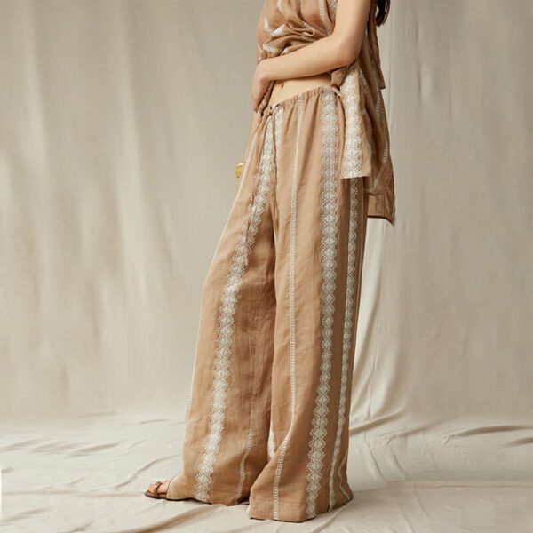Khaki Bohemian Wide Leg Pants 1