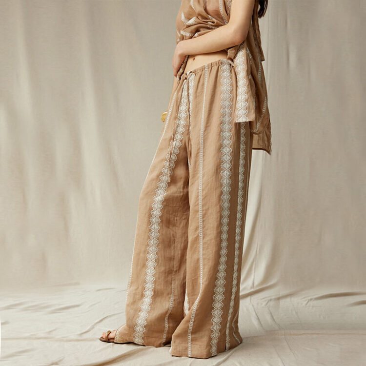 Khaki Bohemian Jacquard Wide Leg Pants
