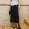Lace Panel Silk Midi Skirt 1