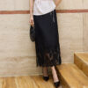 Lace Panel Silk Midi Skirt 2