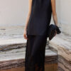 Lace Panel Silk Midi Skirt 5