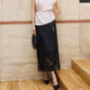 Lace Panel Silk Midi Skirt 6
