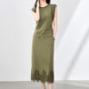 Lace panel sleeveless vest top and straight skirt two-piece set