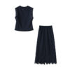 Lace panel sleeveless vest top and straight skirt two-piece set