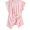 Lace spliced pleated waist slimming top 3