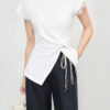 Lace spliced pleated waist slimming top 4