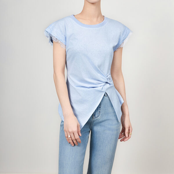 Lace spliced pleated waist slimming top 6
