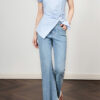 Lace spliced pleated waist slimming top 9