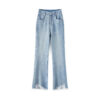 Light colored slim straight leg jeans with lace cuffs 8
