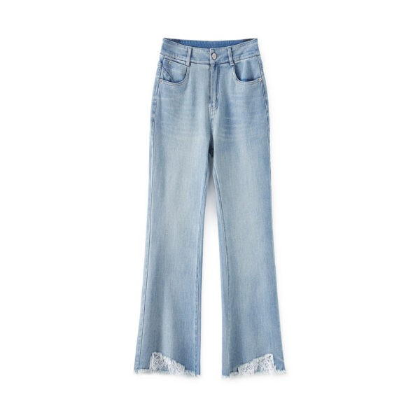 Light colored slim straight leg jeans with lace cuffs 8
