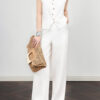 Light lace paneled linen Tencel vest and wide leg pants set 10