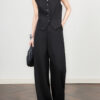 Light lace paneled linen Tencel vest and wide leg pants set 8