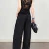 Light lace paneled linen Tencel vest and wide leg pants set 9