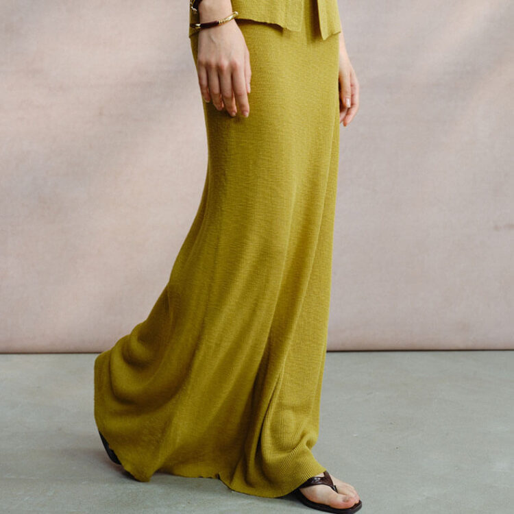 Lime Green Textured Knit Skirt
