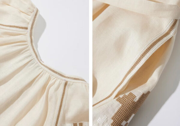 Linen Bohemian Embroidered Balloon Sleeve Shirt 5