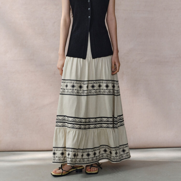 Linen Bohemian Print Skirt