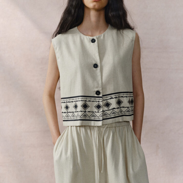 Linen Bohemian Print Vest