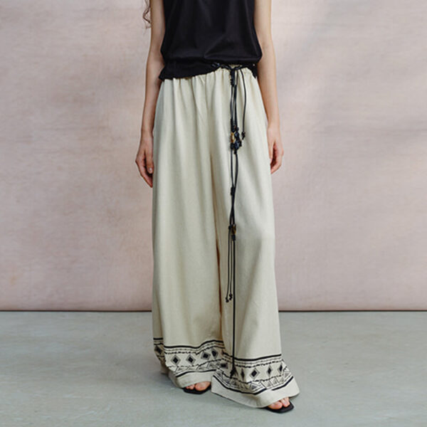 Linen Bohemian Print Wide Leg Pants 1