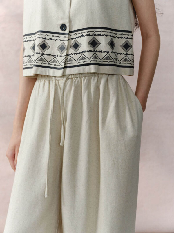 Linen Bohemian Print Wide Leg Pants 2