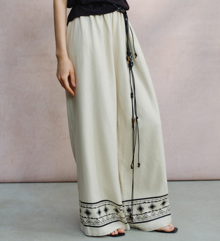 Linen Bohemian Print Wide Leg Pants 3