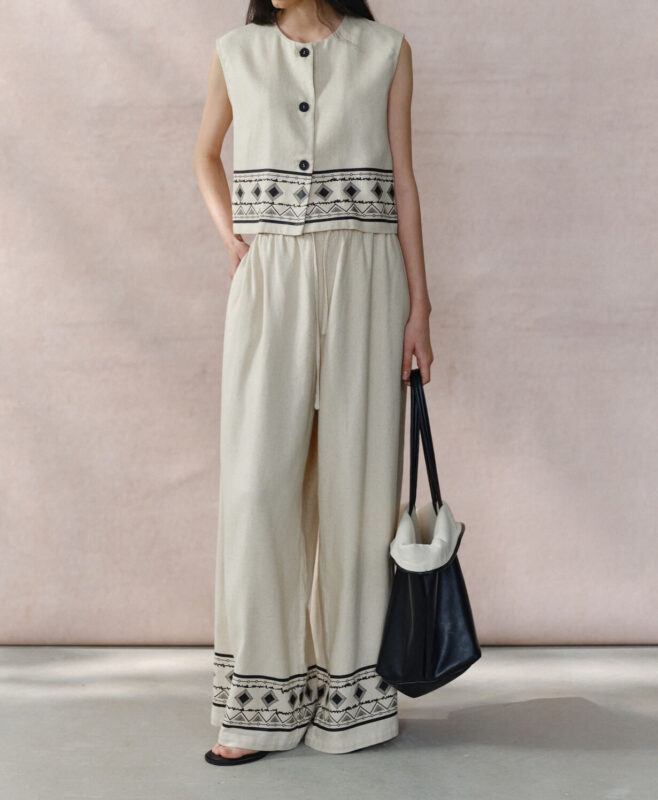 Linen Bohemian Print Wide Leg Pants 4