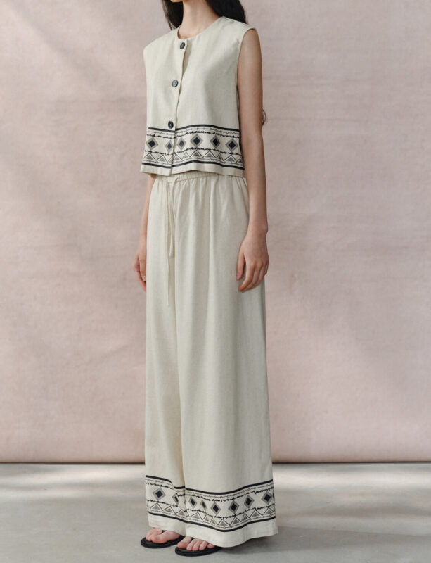 Linen Bohemian Print Wide Leg Pants 5