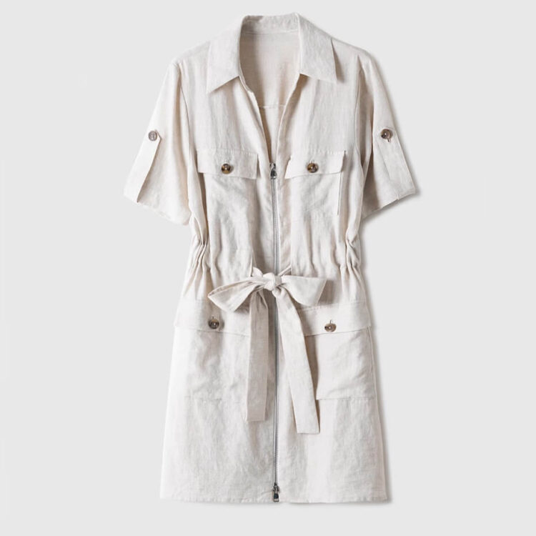 Linen Cargo Pocket Zip Dress