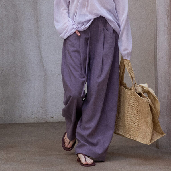 Linen Gray Purple Casual Pants 1
