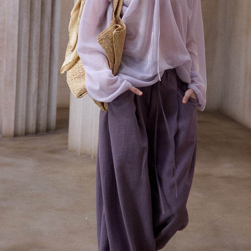 Linen Gray Purple Casual Pants 2
