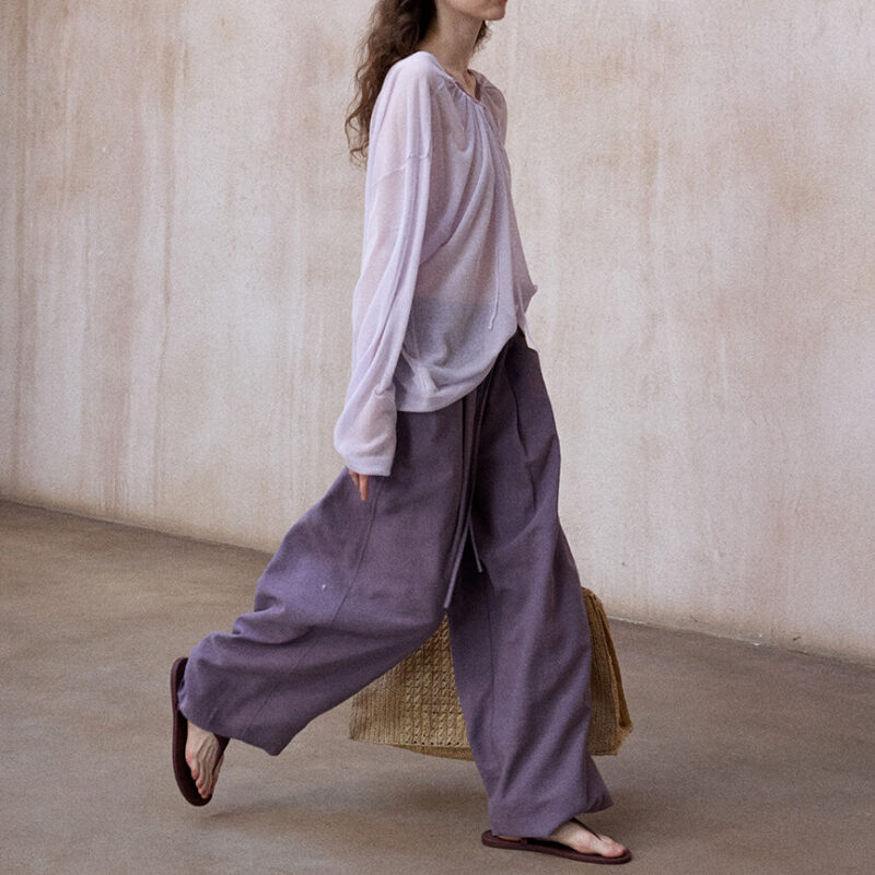 Linen Gray Purple Casual Pants 3