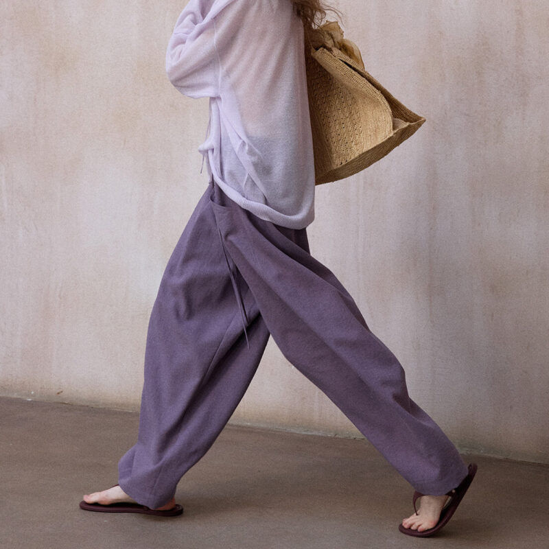 Linen Gray Purple Casual Pants 4