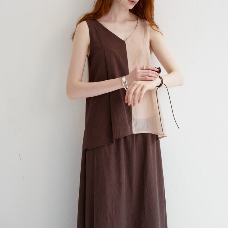 Loose Casual V-neck Contrast-color Sleeveless Camisole